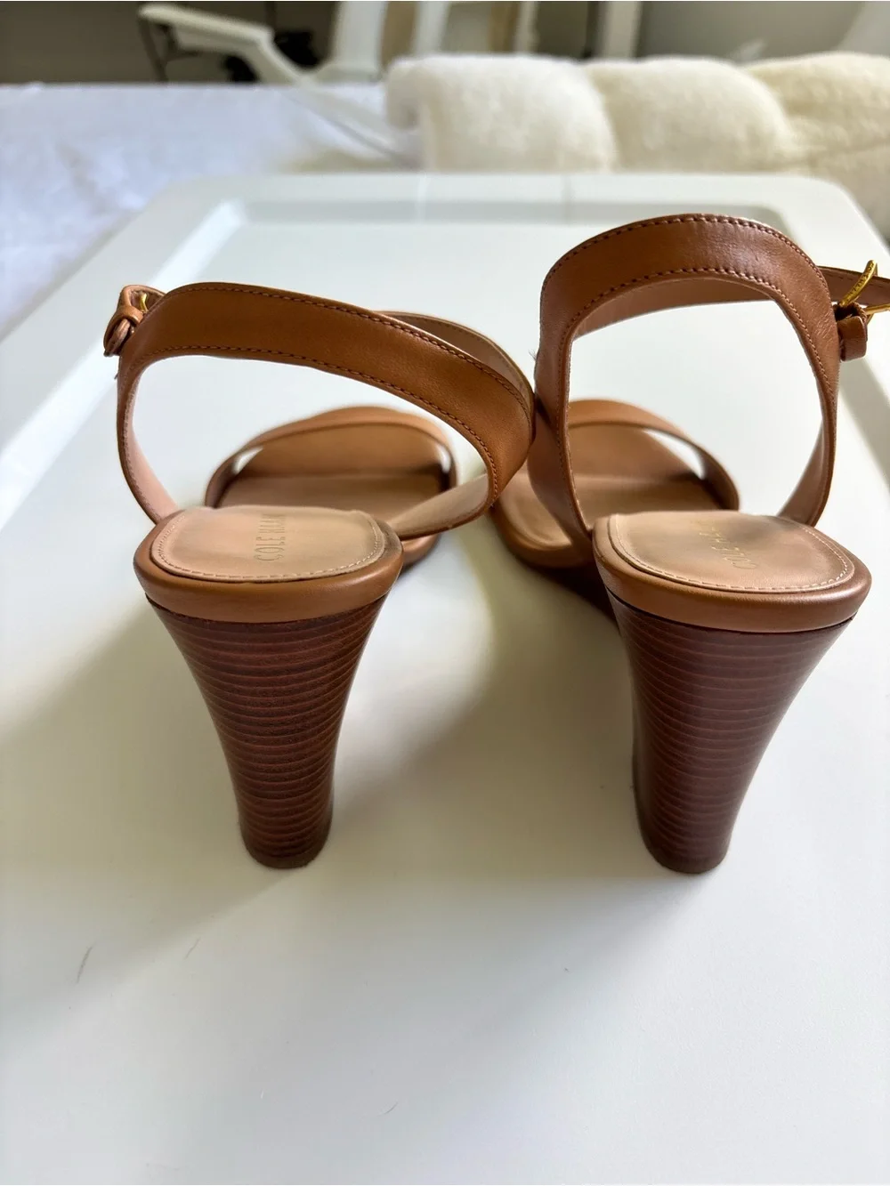 Cole Haan Strappy Tan Wedge Sandals Size 8 B - Picture 2 of 4